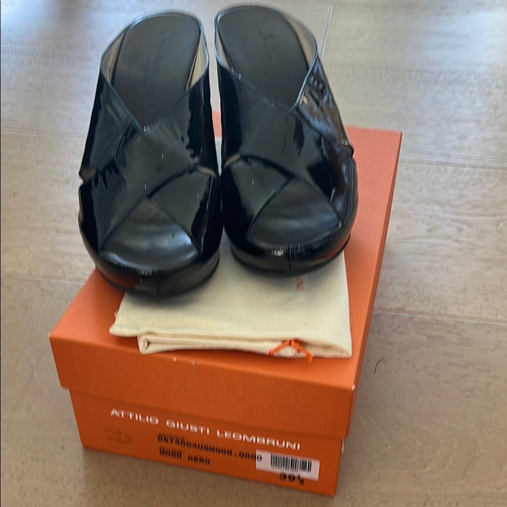 Attilio Giusti Leombruni Black Patent Leather Wedges